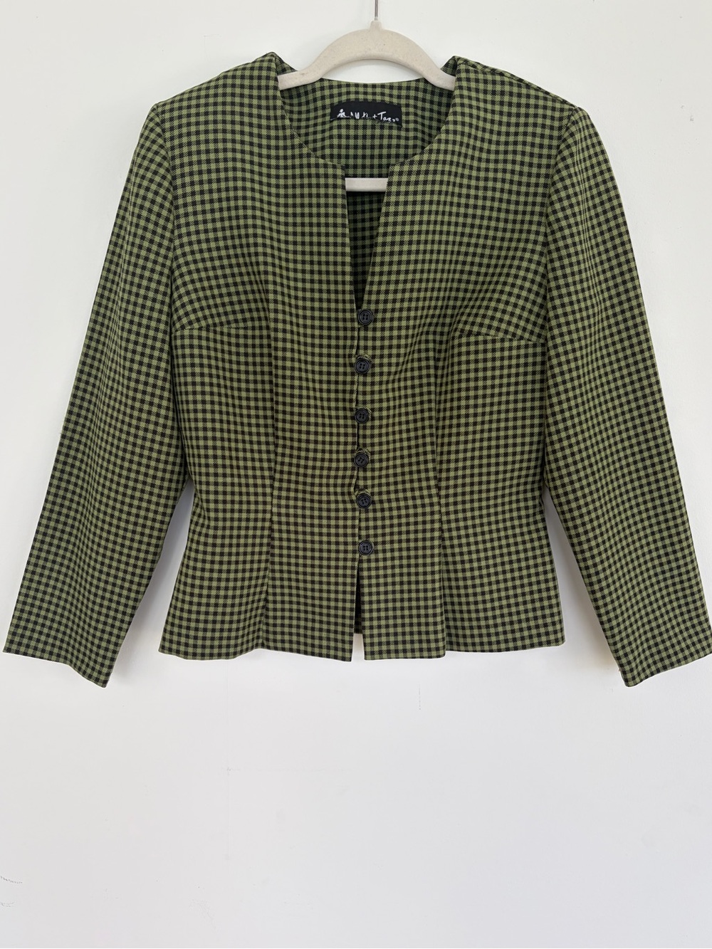Vintage All That Jazz Olive Green Black Houndstooth Blazer Jacket S
